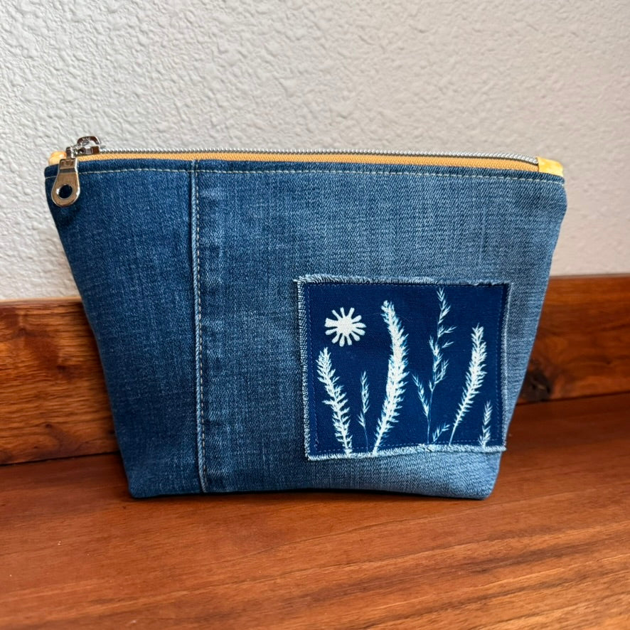 Cosmetics Large Bag: Cyanotype Grasses