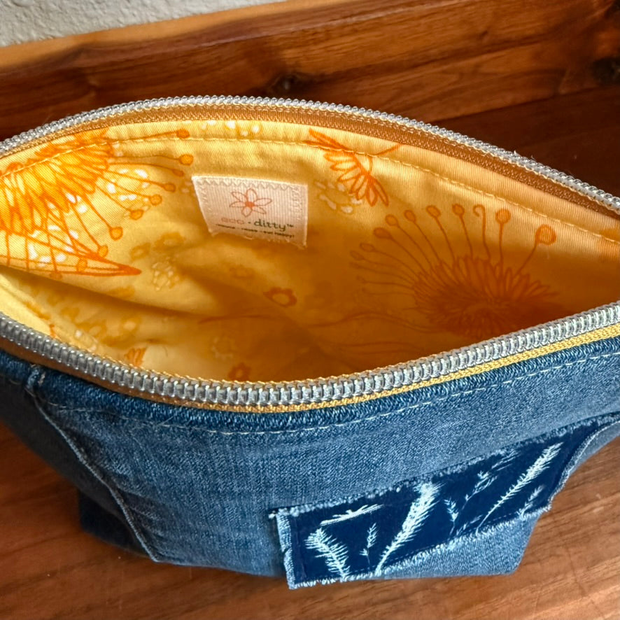 Cosmetics Large Bag: Cyanotype Grasses Inside