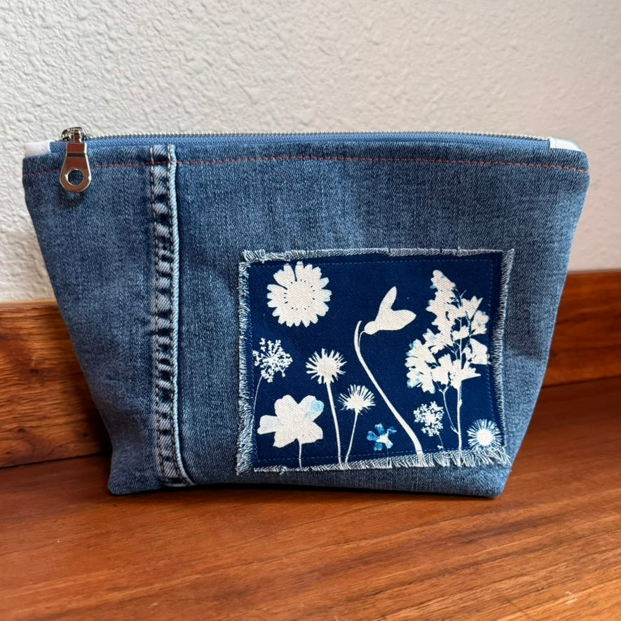 Cosmetics Large Bag: Cyanotype Meadow