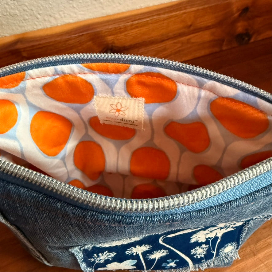 Cosmetics Large Bag: Cyanotype Meadow Inside