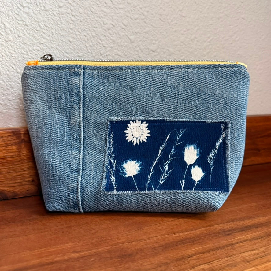 Cosmetics Large Bag: Cyanotype Prairie