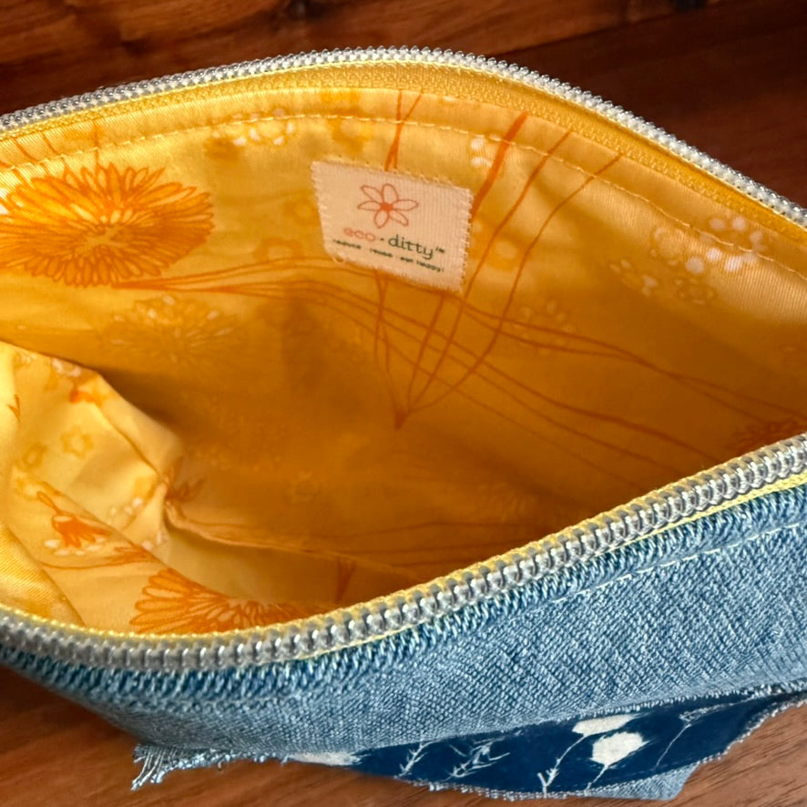 Cosmetics Large Bag: Cyanotype Prairie Inside