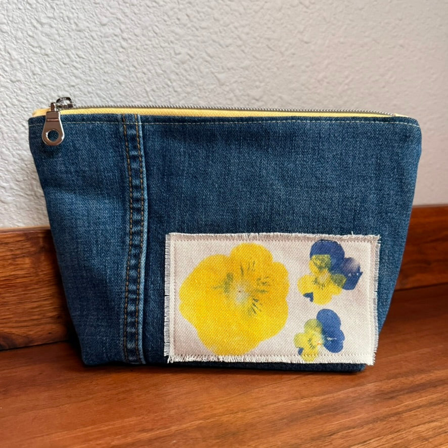 Cosmetics Large Bag: Hammered Pansies Yellow