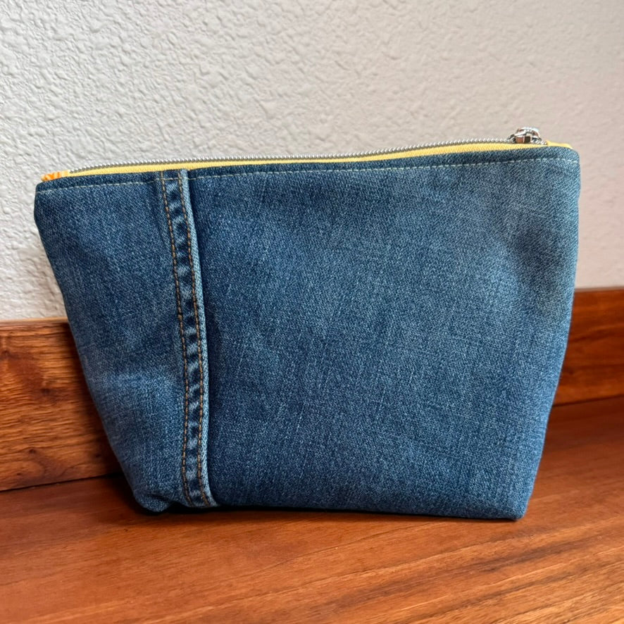 Cosmetics Large Bag: Hammered Pansies Yellow Back
