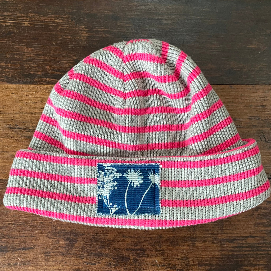 Beanie: Cyanotype Pink Stripes